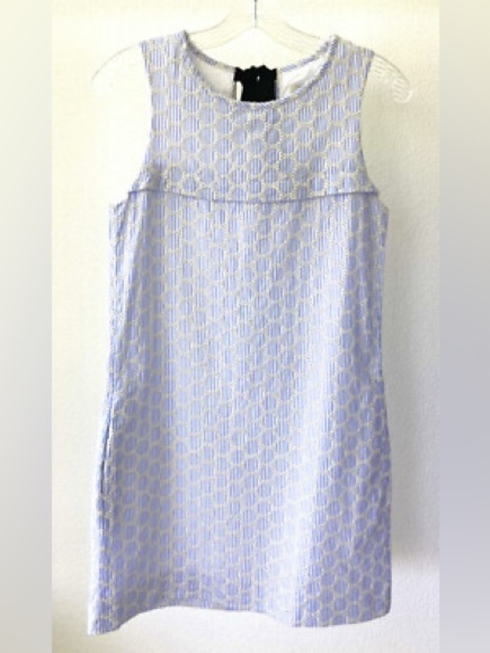 J. Crew Seersucker Sleeveless Shift Dress with embroidered/crochet overlay
